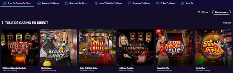 Spin Platinum Casino jeux live