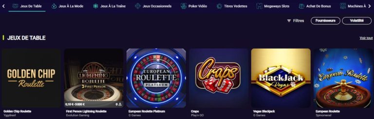 Spin Platinum Casino jeux table