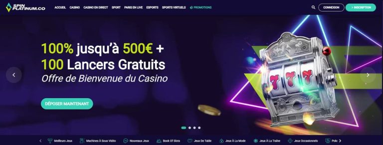 Spin Platinum Casino page accueil